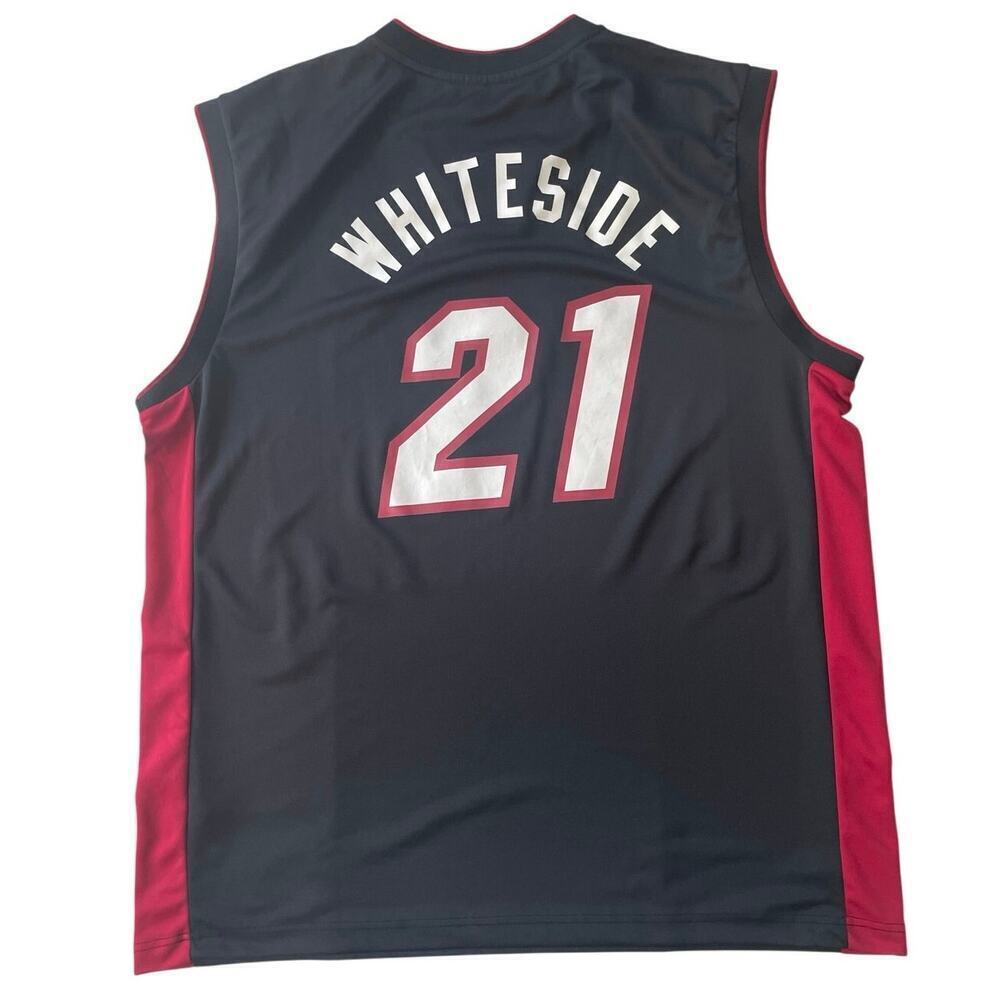 ADIDAS NBA MIAMI HEAT JERSEY HASSAN WHITESIDE #21 BLACK SCREEN Sz XL 2013 MADE - Picture 2 of 15